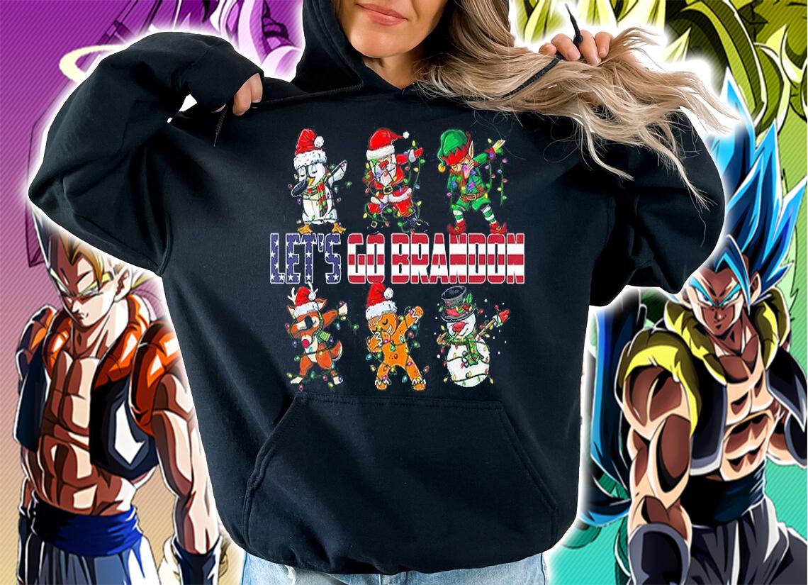 Dabbing Santa Elf Friends Christmas Let's Go Brandon USA Flag T-Shirt hoodie