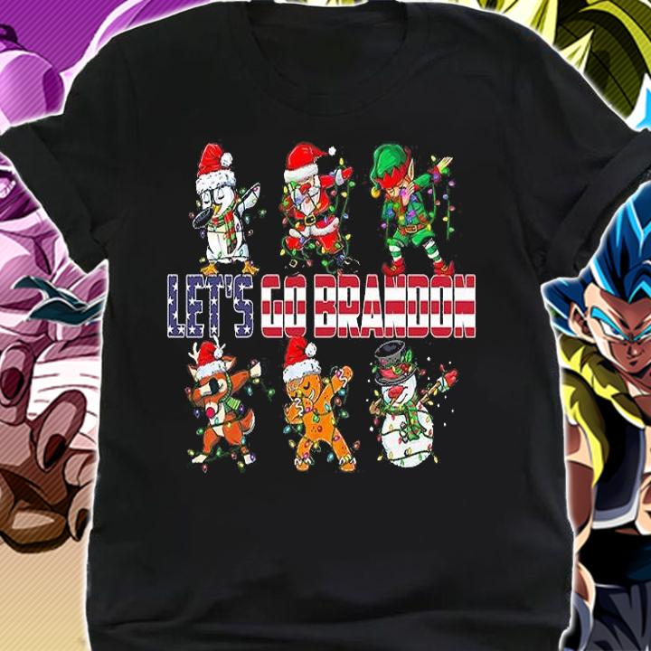 Dabbing Santa Elf Friends Christmas Let's Go Brandon USA Flag T-Shirt shirt