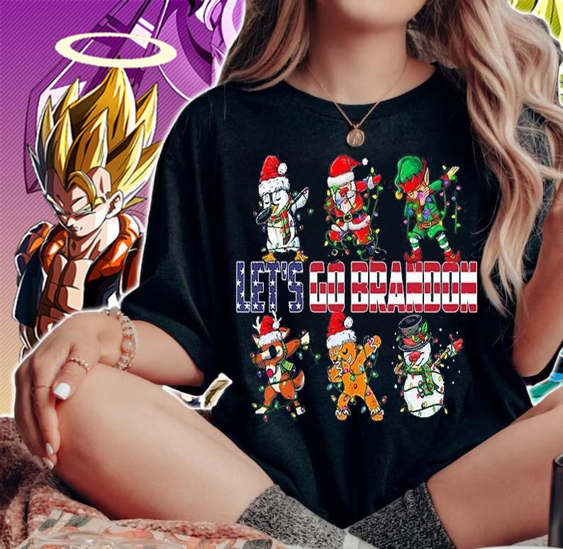 Dabbing Santa Elf Friends Christmas Let's Go Brandon USA Flag T-Shirt woman shirt