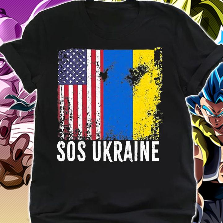 Sos Ukraine Flag American Flag Support Ukraine T-Shirt