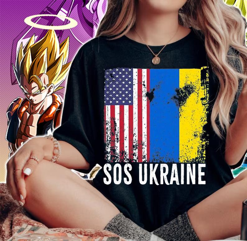 Sos Ukraine Flag American Flag Support Ukraine T-Shirt