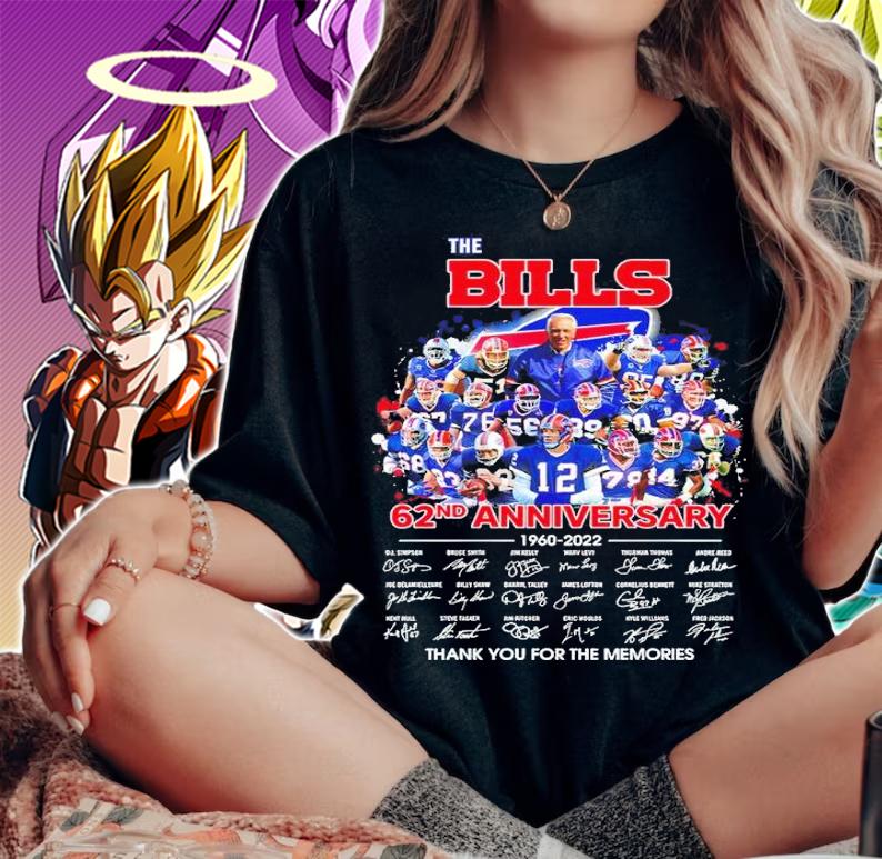 The Buffalo Bills 62nd anniversary 1960-2022 signatures shirt woman shirt