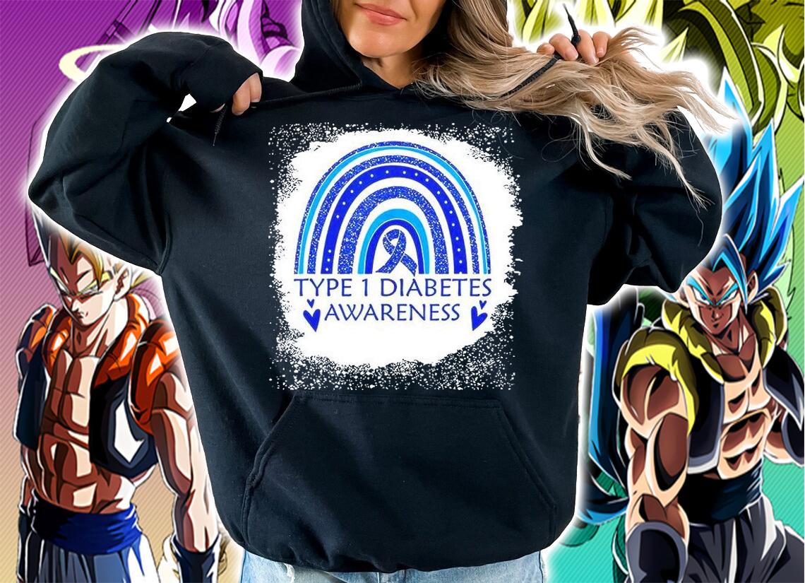 Type 1 Diabetes Awareness Bleached Rainbow Blue Ribbon Women T-Shirt hoodie