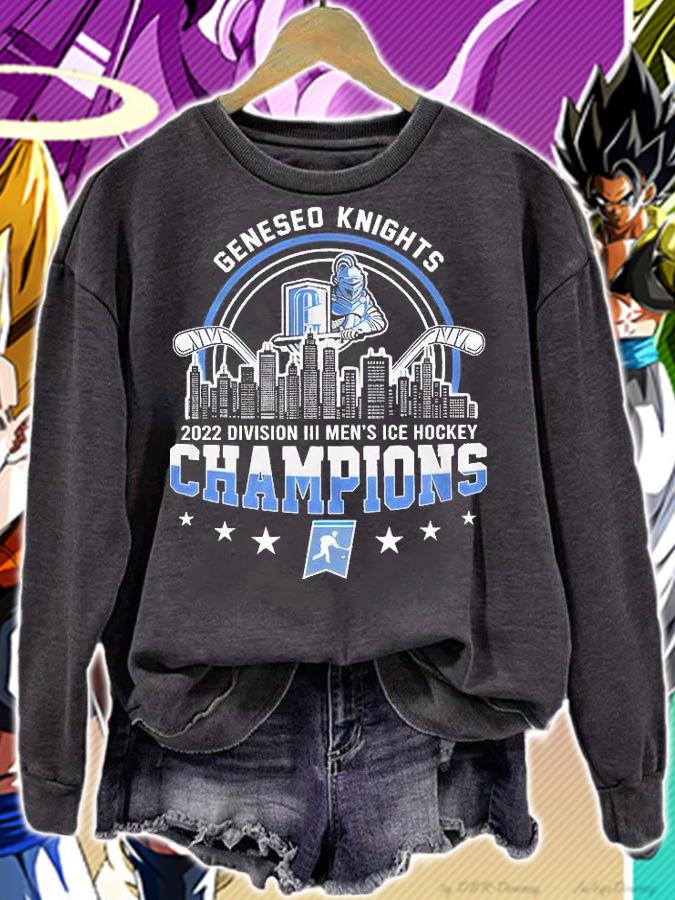 Geneseo Knights 2022 NCAA Division III Men's Ice Hockey Champions T-Shirt sweatshirt