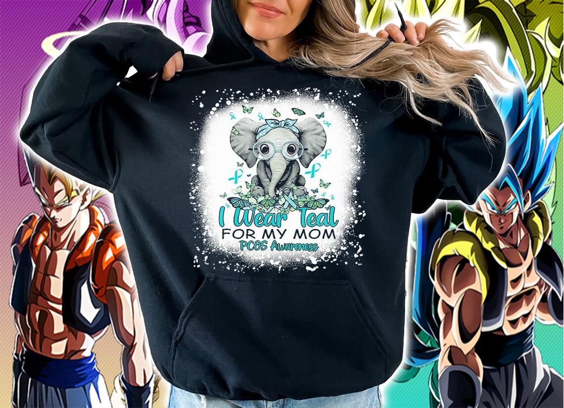 I Wear Teal For My Mom Elephant PCOS Awareness Gift T-Shirt hoodie