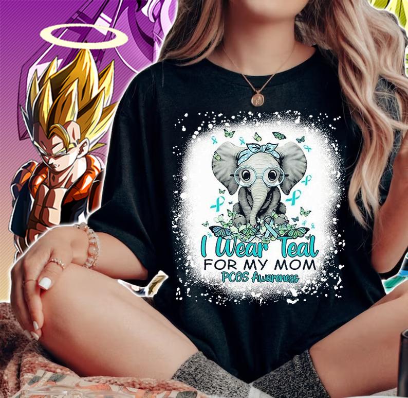 I Wear Teal For My Mom Elephant PCOS Awareness Gift T-Shirt woman shirt