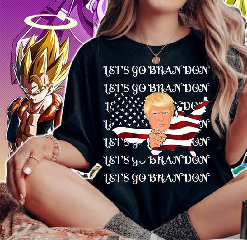 Let's Go Brandon Sarcastic Trump With US Flag Vintage Custom T-Shirt woman shirt