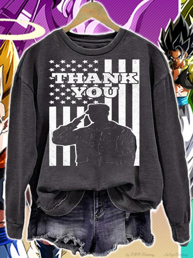 Distressed US Veterans Day Thank You Soldier Salute US Flag T-Shirt sweatshirt
