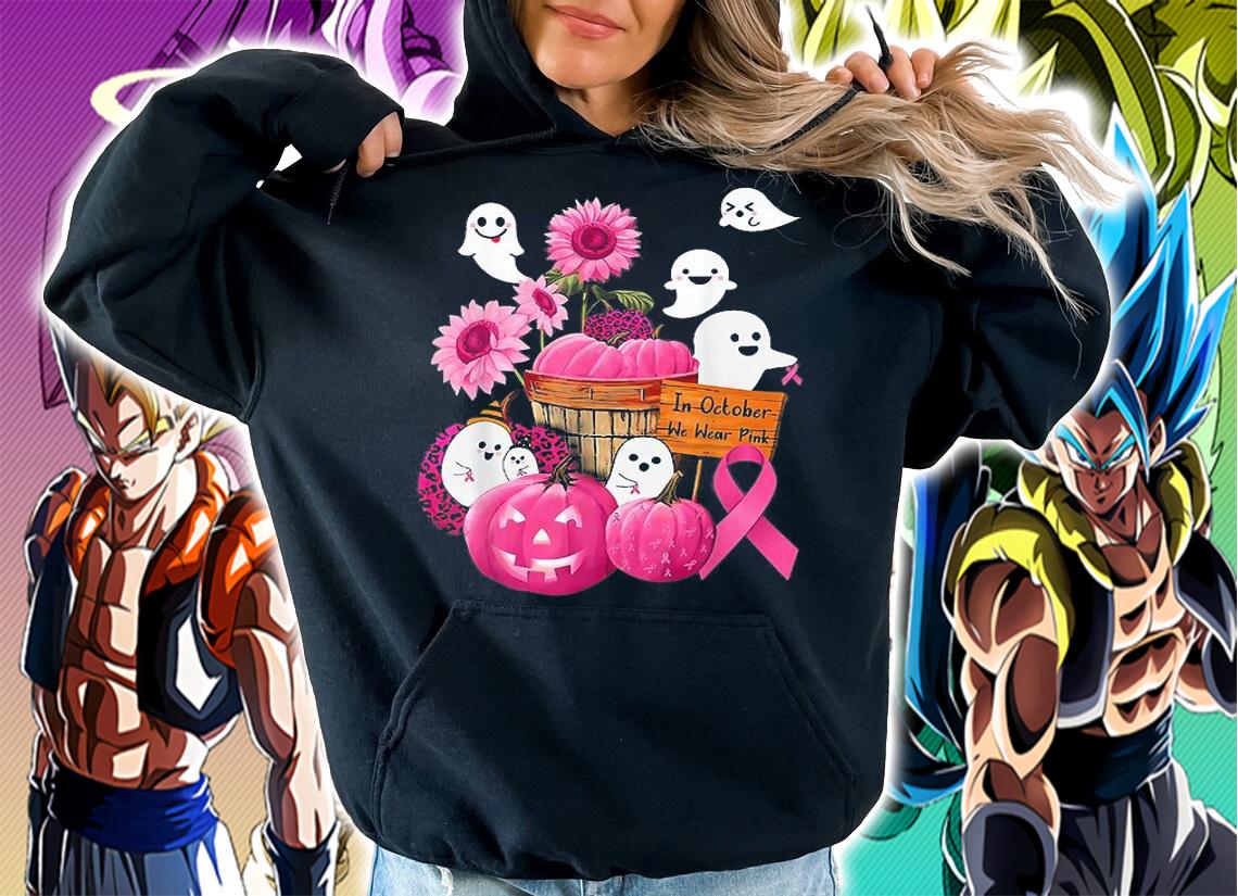 In October We Wear Pink Boo And Pumpkin Sunflower Pink Breast Cancer T-Shirt