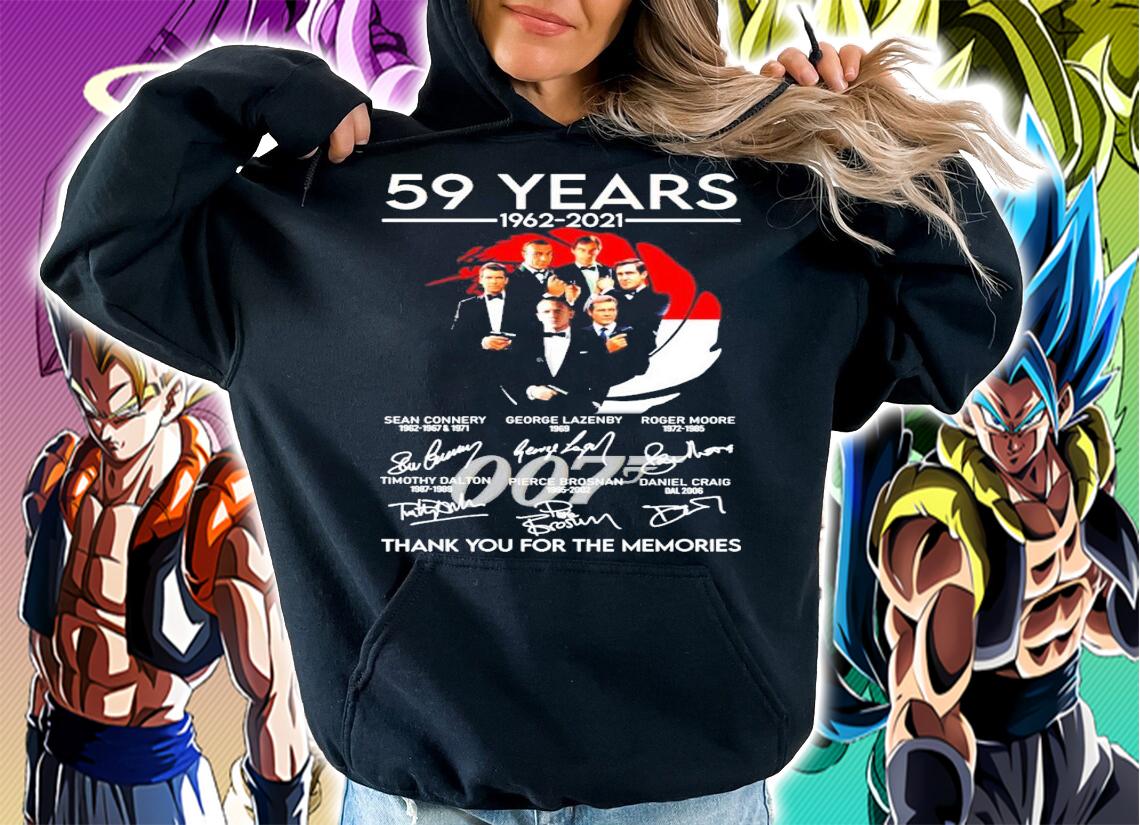 007 movies James Bond 59 years 1962-2021 signatures thank you for the memories t-shirt hoodie