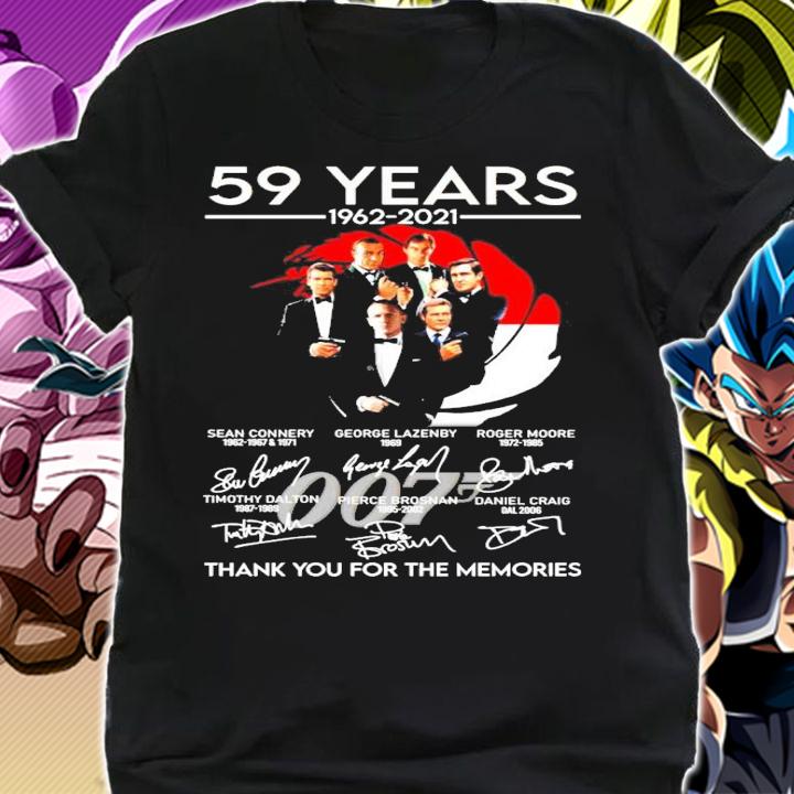 007 movies James Bond 59 years 1962-2021 signatures thank you for the memories t-shirt shirt