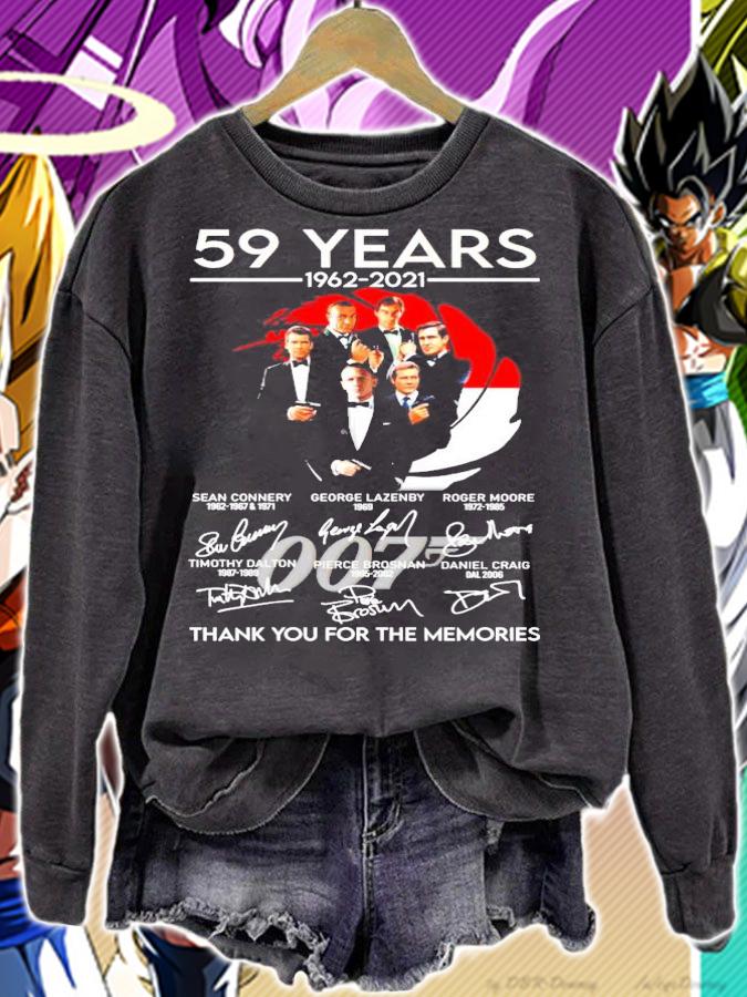 007 movies James Bond 59 years 1962-2021 signatures thank you for the memories t-shirt sweatshirt