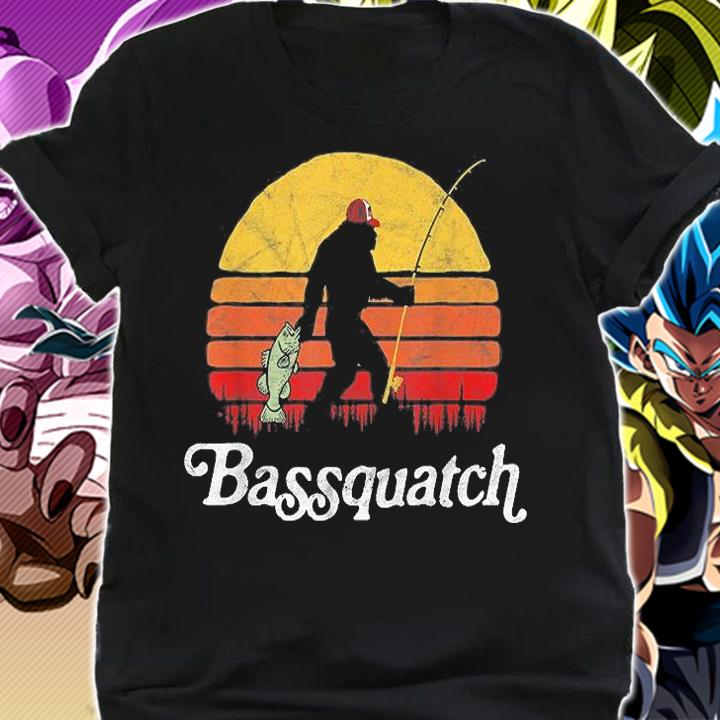 Bassquatch Funny Bigfoot Fishing Outdoor Retro T-Shirt shirt