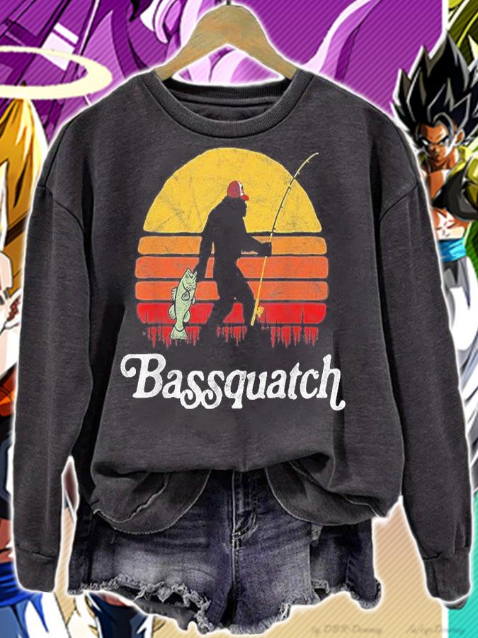 Bassquatch Funny Bigfoot Fishing Outdoor Retro T-Shirt sweatshirt