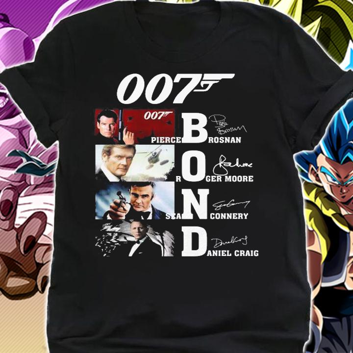 007 Bond Pierce Brosnan Roger Moore Sean Connery Daniel Craig Signatures t-shirt shirt