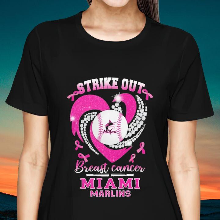 Strike Out Breast Cancer Awareness Miami Marlins Baseball T-Shirt womenshirt