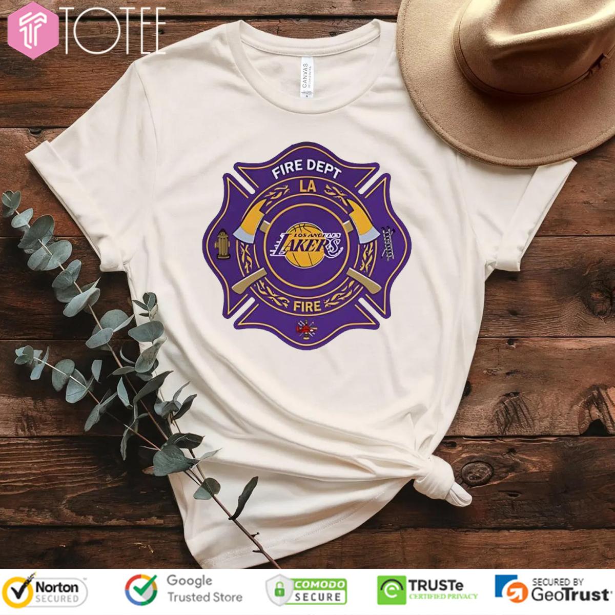 Fire Dept Los Angeles Lakers Logo Basketball Firefighter T-Shirt