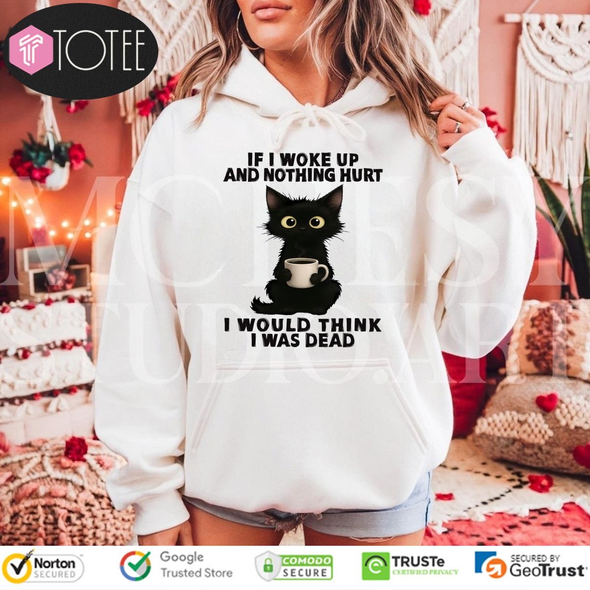 Black Cat If I Woke Up And Nothing Hurt I Was Think I Was Dead Hoodie