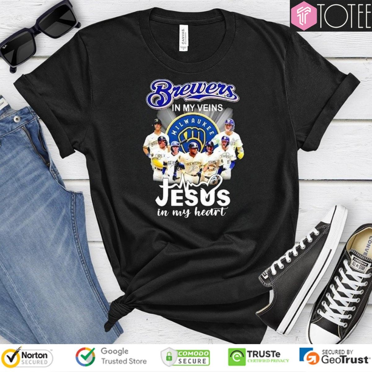 In My Veins Jesus In My Heart Milwaukee Brewers Baseball T-shirt