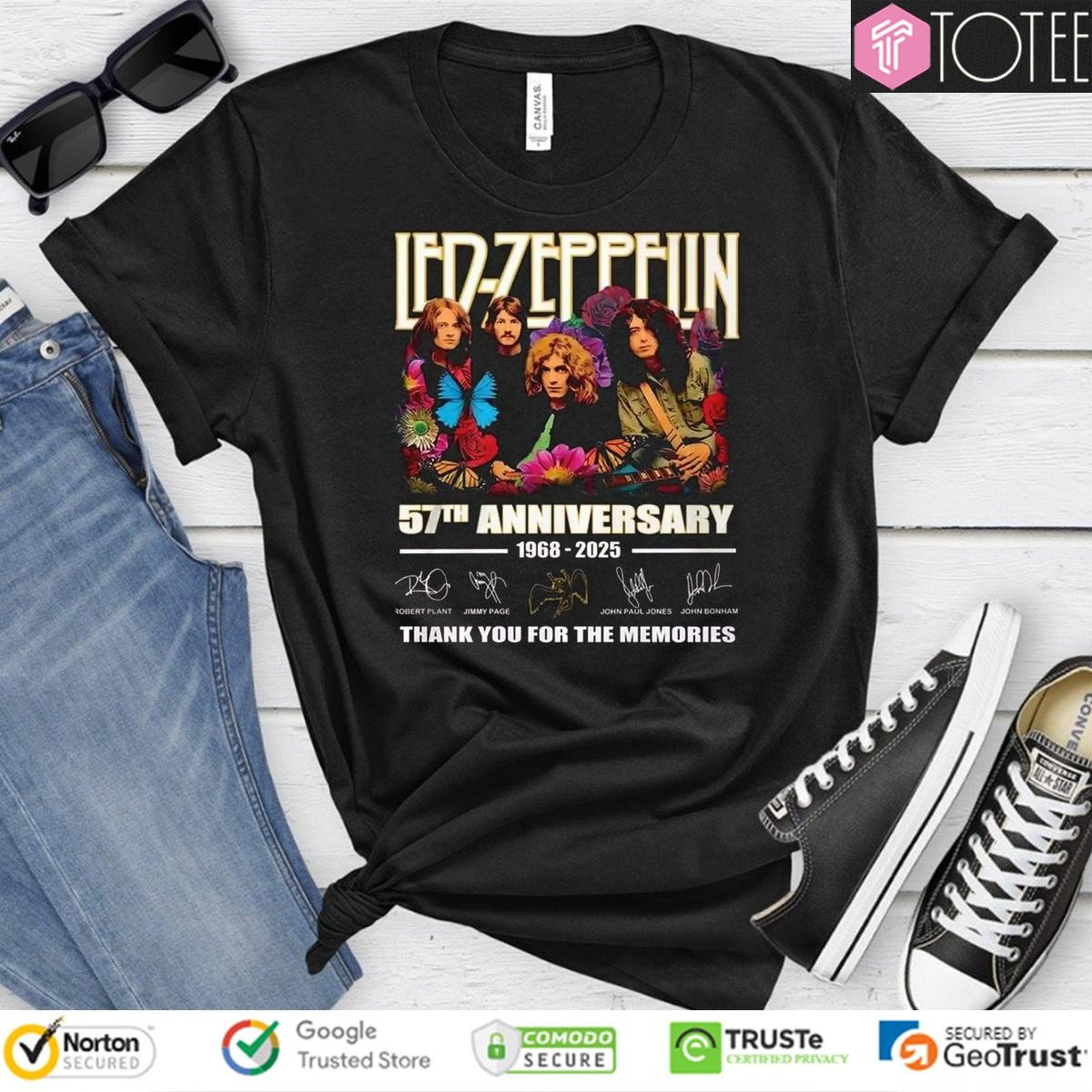 Led Zeppelin 57Th Anniversary 1968-2025 Signatures T-shirt