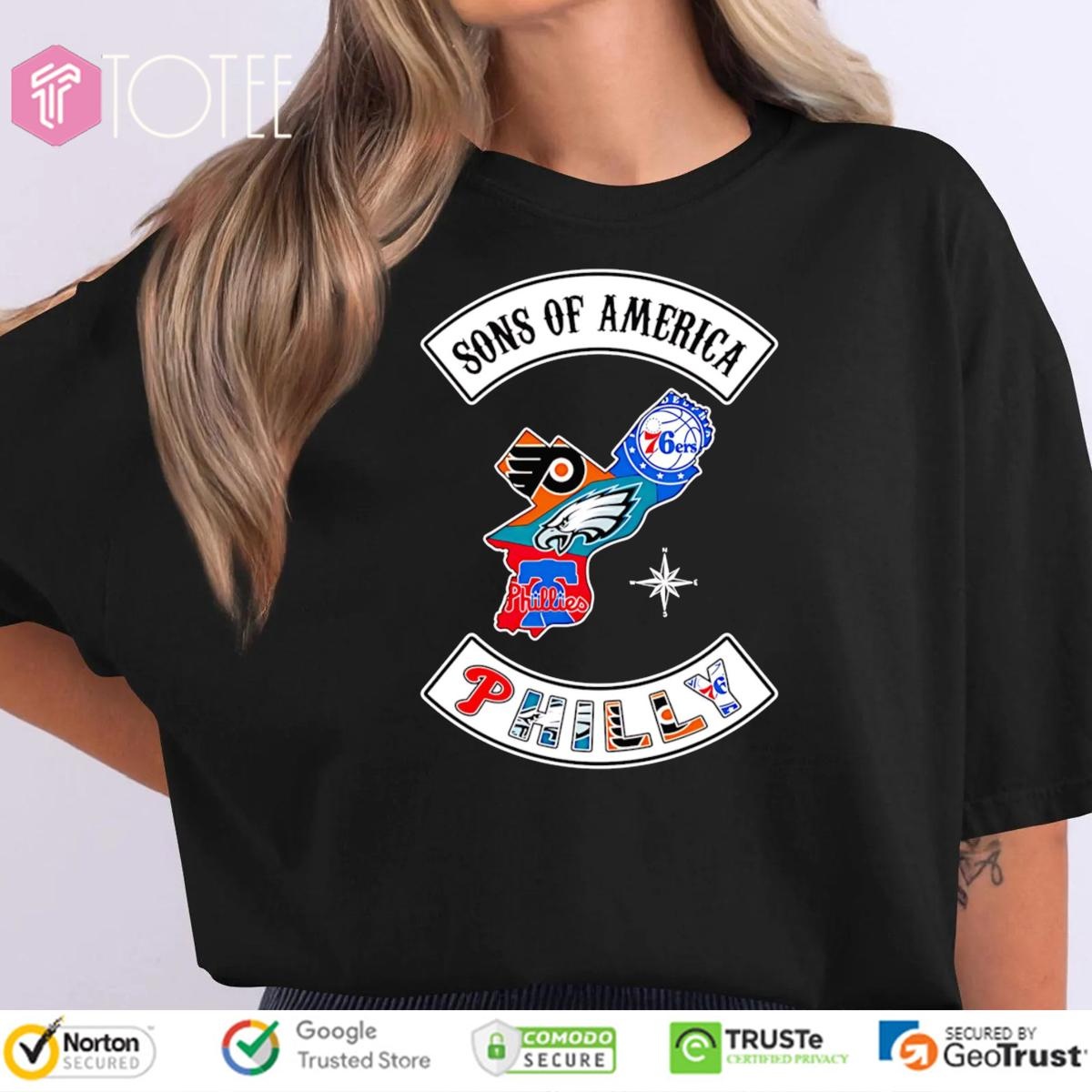 Sons Of America Philadelphia Sports Teams Parody Sons Of Anarchy Logo T-shirt