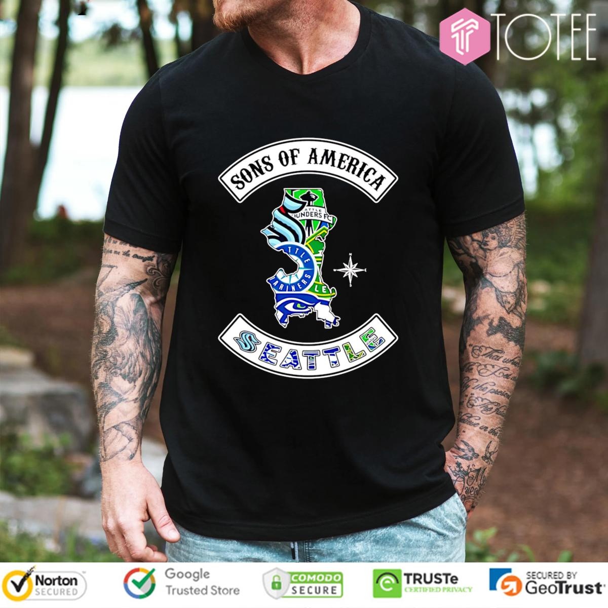 Sons Of America Seattle Sports Teams Parody Sons Of Anarchy Logo T-shirt