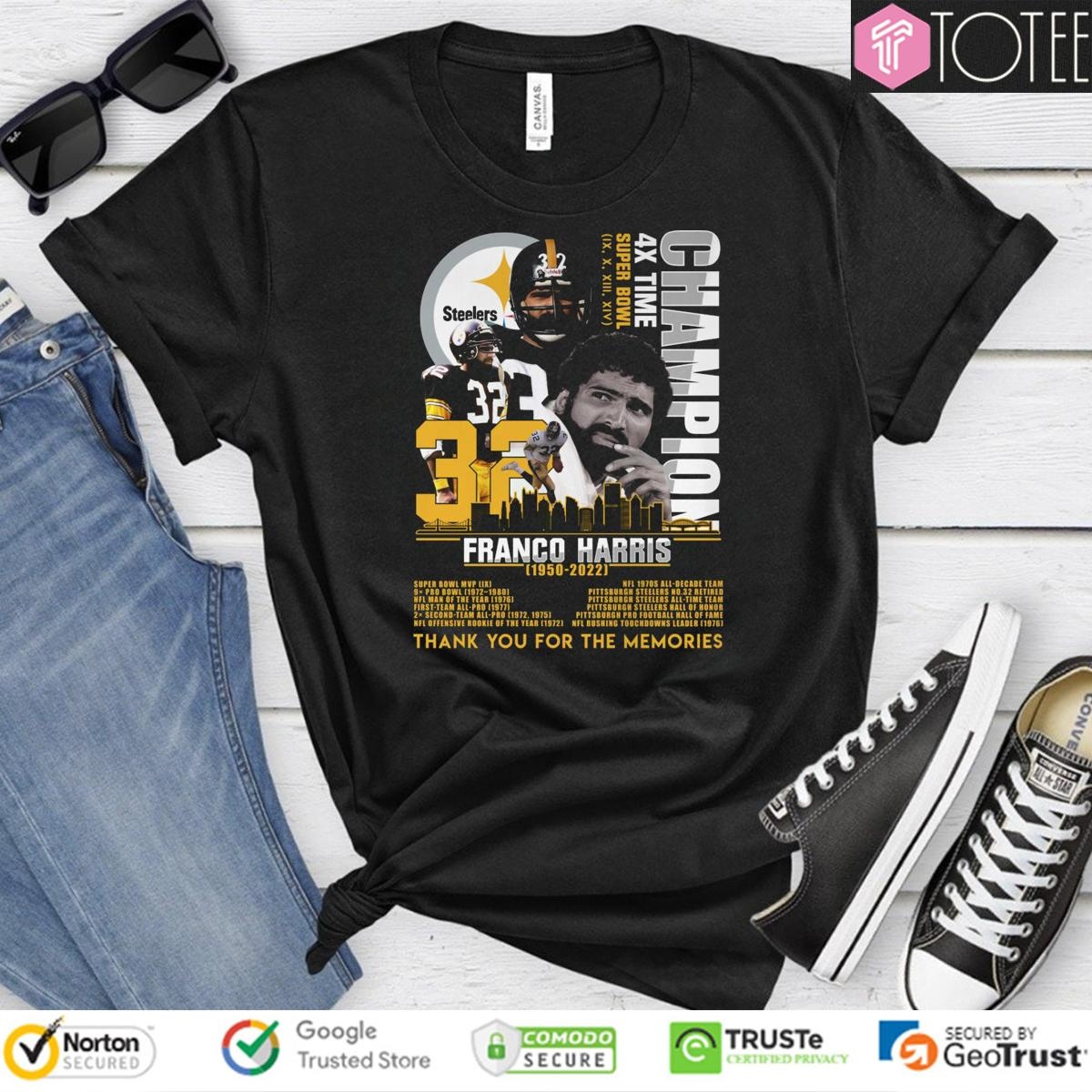 72 Years Of 1950-2022 Franco Harris Pittsburgh Steelers T-shirt