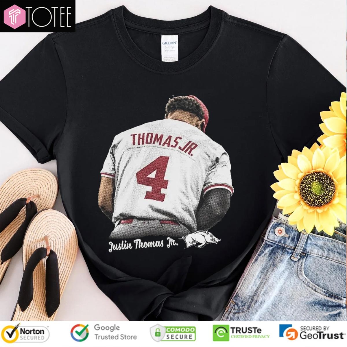 Justin Thomas Jr. 4 Arkansas Razorbacks Baseball T-shirt