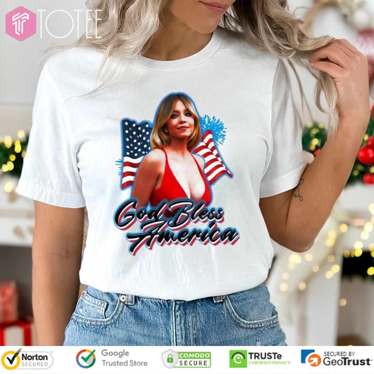 Sydney Sweeney God Bless America Flag Independence Day T-shirt